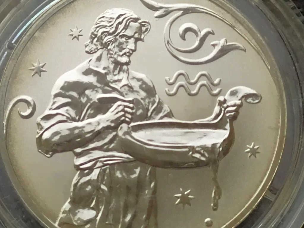 МОНЕТА.2 РУБЛЯ.ЗНАКИ ЗОДИАКА..ВОДОЛЕЙ.2005 год..1/2 oz.925 проба.СПМД.2005